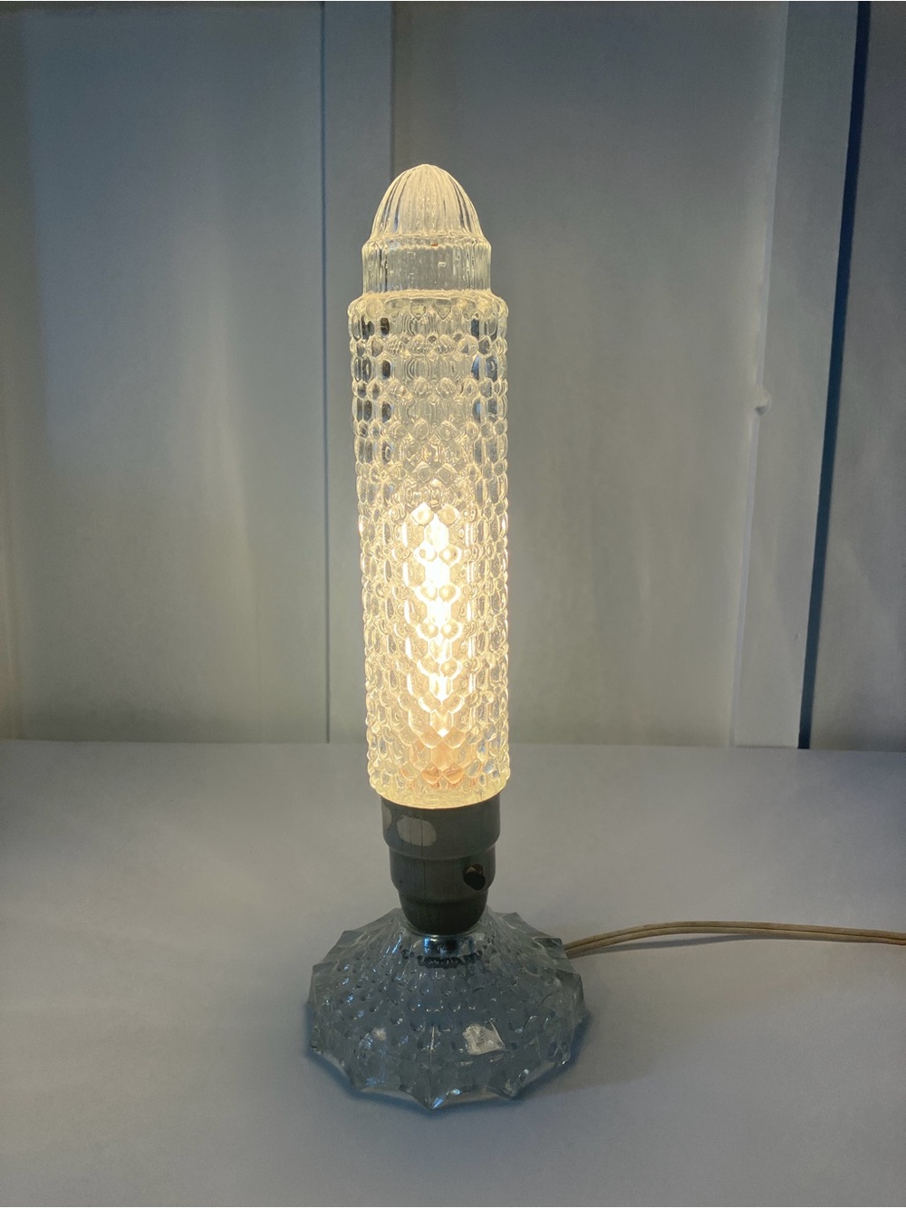 Art Deco Cut Glass Crystal Skyscraper Boudoir Torpedo Vanity Lamp